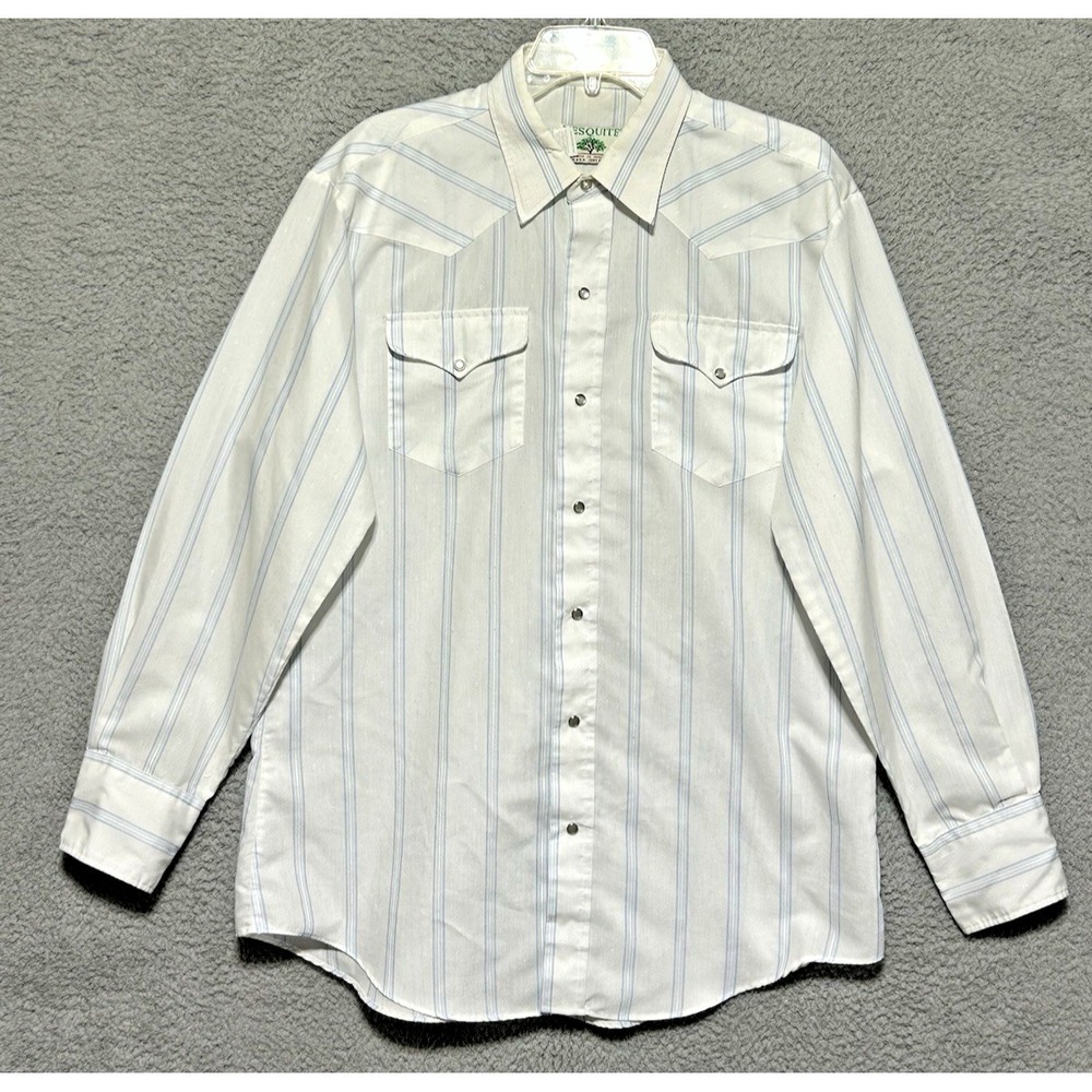 Vintage Mesquite Western Shirt Mens 34 16 1/2 Pearl Snap Long‎ Sleeve Cowboy